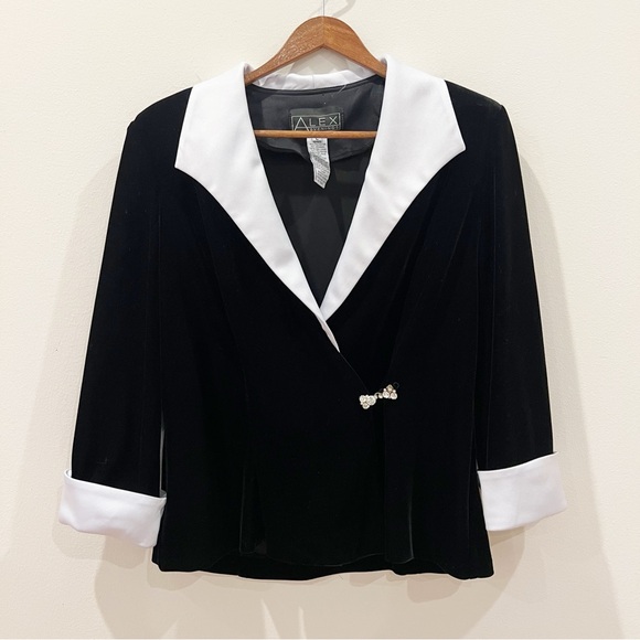 Vintage Black Velvet Alex Evenings 3 Piece Set Size M/L Blazer Tank Pants Y2K - Picture 2 of 16
